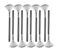 Generic Brochas de Abanico para Maquillaje 10 Piezas, Pinceles Pequeños de Pelo de Cabra, Aplicador para Polvos E Iluminador, Color Negro y Plata, Ideales para Ácido Facial y Retoques