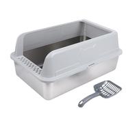 Generic Caja de Extra Grande de Acero Inoxidable para Gatos con Diseño Semicerrado de Alta Barrera para Gatos de Interior, Caja de de Metal de Fácil Limpieza para Sala de Estar, 22.83 X 14.57 X 9.84