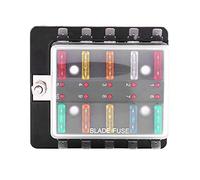 Generic Caja de Fusibles de Cuchilla de 10 Vías con Indicador LED para Automóviles, Barcos, Furgonetas, Construcción Duradera PA66 en Color Negro