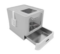 Generic Caja de para Gatos Cerrada, Grande, Duradera, de Acero Inoxidable, Estilo Cajón, a Prueba de Olores para Hogares con Varios Gatos, 20,08 X 16,14 X 14,96 Pulgadas (Gray)