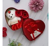 Generic Caja de regalo con forma de San Valentín con mensaje "I Love You", oso de peluche blanco y 3 rosas rojas. Regalo para marido, esposa, novia, novio. Adecuado
