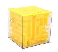 Generic Caja de Rompecabezas de Laberinto 3D, Regalo Entretenido para Niños y Fiestas, Hucha Interactiva de Plástico de 8,5 Cm (Yellow)