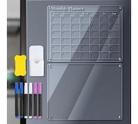 Generic Calendario Magnético Transparente para Nevera, Planificador Mensual de Acrílico Duradero, Perfecto para Recordatorios Familiares, Tamaño de 40*30 Cm, Incluye 6 Marcadores de Colores (Mensual