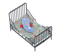 Generic Cama de Metal Negra de Estilo Europeo en Miniatura, Acogedora Casa de Muñecas, Accesorio de Dormitorio para Niños, Material Respetuoso con el Medio Ambiente (Tipo B)