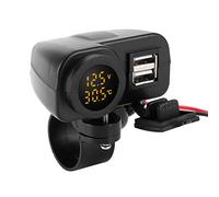 Generic Cargador Voltímetro USB Dual para Moto con Cubierta Impermeable para Uso en Exteriores, Alta Eficiencia, Negro, Plástico, 1 Unidad