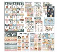 Generic Carteles educativos para niños, 18 hojas de estilo bohemio, decoración colorida del alfabeto infantil para aula, actividades preescolares, guarderías, salas de juegos