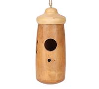 Generic Casa Colgante de Boj Natural para Decoración de Jardín Al Aire Libre Atrae Colibríes Que Anidan Fácil con Casa de Pájaros de Madera Rústica de Metal (Cuadrado)