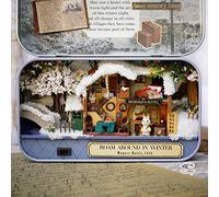 Generic Casa de Muñecas en Caja Hecha a Mano en Miniatura de Bricolaje, Tema de Buenos Tiempos para Decoración y Regalos del Hogar, Paseo en Invierno, Esquina de la Calle, Rural, 14,3 * 16,4 * 2,6