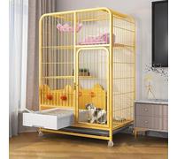 Generic Casa grande para gatos de interior con caja de arena, corralito de metal con ruedas para gatos y animales pequeños, color blanco y amarillo