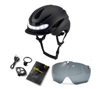 Generic Casco de Bicicleta Inteligente con de Iluminación Dual para Mayor Seguridad, Lente Antivaho Muy Clara, Visera Solar Desmontable, Batería Incorporada para Entusiastas del Ciclismo (PC+EPS, L)
