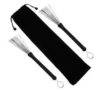 Generic Cepillos de Batería Retráctiles de Acero Inoxidable para Percusión Jazz, 1 Par con Mango Antideslizante de Goma y Bolsa Portátil de Almacenamiento para Baquetas de Batería