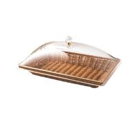 Generic Cesta de Pan Tejida de Imitación de Ratán con Tapa Acrílica Transparente, Resistente Al Polvo, para Servir Alimentos Al Aire Libre, para Fiestas en La, tal como se describe, 35cmx22cm