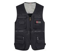 Generic Chaleco casual para hombre, para trabajo, pesca, viajes, fotos, múltiples bolsillos, manga larga, grueso, Negro, XXL