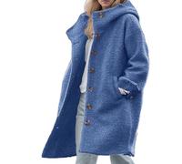 Generic Chaqueta Parka Azul Larga Manga Larga Botón Mujer Adulto Otoño, Invierno, Talla XXL, Azul, Sólido, Botón, Chaqueta, Abrigo, Mujeres, Incluidas Mujeres Con Tallas Grandes