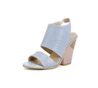 Genéric Chunky Textured Block Heel Heels PU Croc Embossed Dual Strap Open Toe Elastic Slingback Slip on Summer Date Evening Cocktail Womens Footwear Night out Shoes,Light Blue,38 EU