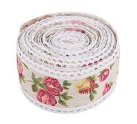 Generic Cinta de Arpillera con Estampado de Encaje, Correa de Cinturón de Yute con Flores, Decoración Natural para Fiestas de Boda, 5m, Rojo, 2,0 Pulgadas