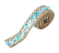 Generic Cinta de Diamantes Cinta de Diamantes de Imitación Rollo de Envoltura de Decoración Brillante para Bodas Cumpleaños 2 Cm X 100 Cm de Imitación de Metal (Piedra azul + cadena de con