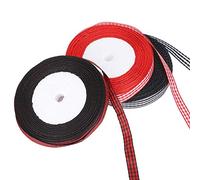 Generic Cinta de Tela a Cuadros Navideños, Elegante Decoración Navideña, Juego de 3 Cintas a Cuadros, Negro, Rojo, Negro, Blanco, Rojo, Blanco, 25 Yardas Cada una