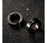 Generic Clip-On Ear Clips Ear Cuff Pendientes Acero Inoxidable Elegante Ligero Durable para Uso Casual y de Fiesta 1 par Plata Azul Negro 1,4 Cm (negro brillante)