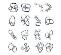 Generic Colección de Rompecabezas de Metal con 16 Formas Diferentes, Juego de Juguetes de Rompecabezas Entrelazados de Acero Inoxidable para Mejorar Las Habilidades Cerebrales