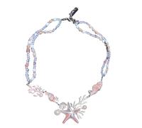 Generic Collar con colgante de estrella de mar de coral, 18.9 pulgadas, joyería de cuentas para mujer, diseño colorido de criatura marina esmaltada