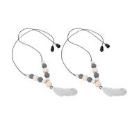 Generic Collar Sensorial, 2 Piezas Collar de Masticación de Silicona Suave con Colgante de Plumas para Niños, Bosque de Madera de Madera Sensorial Juguete para la Camisa para el Cabello (Gris claro)