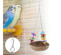 Generic Columpio de Cáscara de Coco para Loro, Juguete Duradero y Seguro para Jaula de Pájaros, Juguete para Masticar Colgante para Loro Mascota, Columpio de Cáscara de Coco de Metal de 5 Pulgadas