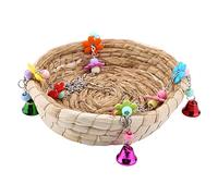 Generic Columpio para Pájaros, Nido de Juguete de Paja Duradero con Campanas, para Descanso de Loros, Juguete Colgante de Jaula No Tóxica para Aliviar la Presión de los Pájaros