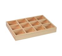 Generic Contenedor de madera con 12 espacios para joyas y cosméticos, diseño rectangular y funcionalidad versátil, Marrón Claro