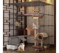 Generic Corralito para animales pequeños, caja transportadora para gatos, jaulas para gatos, jaula grande para mascotas, desmontable extragrande, con bandeja de arena de 3 niveles, metal