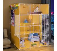 Generic Corralito para gatos, jaula grande para gatos, jaula de chinchilla para interiores, jaula de alambre de metal desmontable para animales pequeños con caja de arena cerrada para mascotas