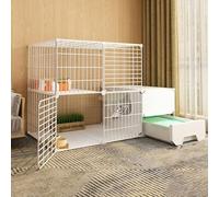 Generic Corralito para gatos - Valla de ejercicio para mascotas con puerta y caja de arena para animales pequeños (C, 111 x 49 x 73 cm)