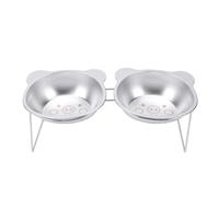 Generic Cuencos Dobles Comederos Elevados para Gatos Diseño Ergonómico de Acero Inoxidable para Comer Cómodo Inclinación de 15 Grados para Gatos 2 Unidades (Cerdita)