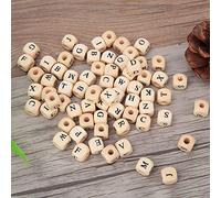 Generic Cuentas de Letras del Alfabeto de Madera, Suministros Creativos para Manualidades para Hacer Joyas, 100 Uds., 10x10mm, Color Natural