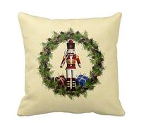 Generic Custom Square Red Nutcracker Wreath Christmas Throw Pillow Cover Cotton Pillowcase Cushion Cover 20 X 20