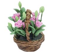Generic Decoración de Casa de Muñecas con Flores, Claveles Realistas en Miniatura en Cesta de Ratán para Niños Mayores de 3 Años, 1:12