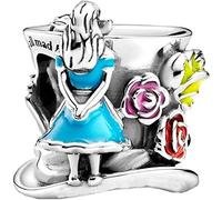 Generic Disney Amuleto Estrella Azul Alicia en el País de las Maravillas y Sombrerero Loco, Compatible con Pandora y Otras Pulseras, Plata de Ley 925