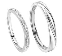 Generic Elegante diseño simple, juego de anillos de plata de ley 999 para parejas, anillos de boda ajustables con circonita para mujeres y hombres, grandes aniversarios y compromisos para