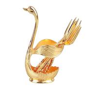 Generic Elegante Soporte para Cuchara de café con Forma de Cisne para Decoración del Hogar, Cafetería, Oficina, Aleación Pulida con Espejo, Perfecto para Fiestas y Eventos (Titular de oro con tenedor)