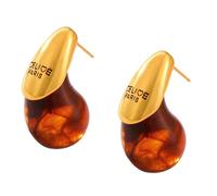 Generic Elegantes aretes de lágrima de acero chapados en oro de 18 quilates, diseño de gotas de agua, accesorios de joyería de moda para mujer, uso diario, Size 3.1x2.3cm/1.22x0.91inch, acero de