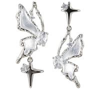 Generic Elegantes pendientes de mariposa de plata con colgante de gota de cristal, elegancia sin esfuerzo, aleación de calidad, envueltos en circonita, aguja de plata, incluye caja negra de buen gusto