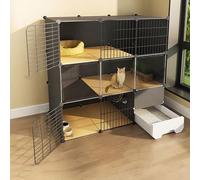 Generic Espaciosa jaula para gatos de interior con caja de arena, corralito de 2/3 niveles para animales pequeños, jaula para perros fácil de limpiar para 1-3 gatos (111 x 49 x 109 cm)