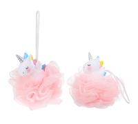 Generic Esponjas de Baño Unicornio para 2 Unidades Rosa y Color Claro, Bola Exfoliante Corporal Vegetal, Esponja Suave para Ducha Infantil y Cuidado Piel