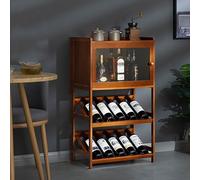 Generic Estante de vino independiente de pie, enfriador de vino de bar, gabinete de bar de 4 niveles con parte superior de mesa, puertas transparentes, cajones de almacenamiento y enfriador de vino