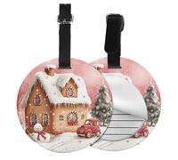 Generic Etiquetas redondas de piel sintética con estampado navideño, etiquetas de identificación con cubierta de privacidad para mujeres y hombres, maletas, bolsas de viaje, bolsas de equipaje