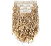 Generic Extensiones de cabello rizado con clip, estilo ondulado dorado, postizos de fibra de alta temperatura, juego de cuatro, doce pulgadas, diseño de clip fácil, para un aspecto glamuroso sin