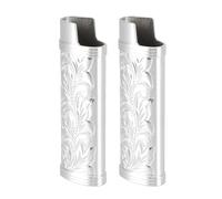 Generic Funda Protectora para Encendedor, Funda para Encendedor Perfecta, Diseño Bonito, 2 Piezas, Buena Mano de Obra, Parte Superior Abierta Resistente para Acampar (SILVER)
