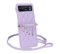 Generic Funda tipo cartera para Motorola Moto Razr 40, correa de muñeca, funda de cuero con tapa cruzada con 2 ranuras para tarjetas, cordón ajustable para mujer (morado)