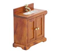 Generic Gabinete de Lavado de Casa de Muñecas, a Escala 1/16 Dollhouse Sink Life Lake para Decoración (Color Nuez)