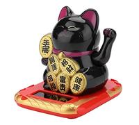 Generic Gato de la Suerte Solar de Bienvenida, Artesanía Exquisita, Gato de la Fortuna Que Hace Señas para Coche, Hogar y Oficina (Black)